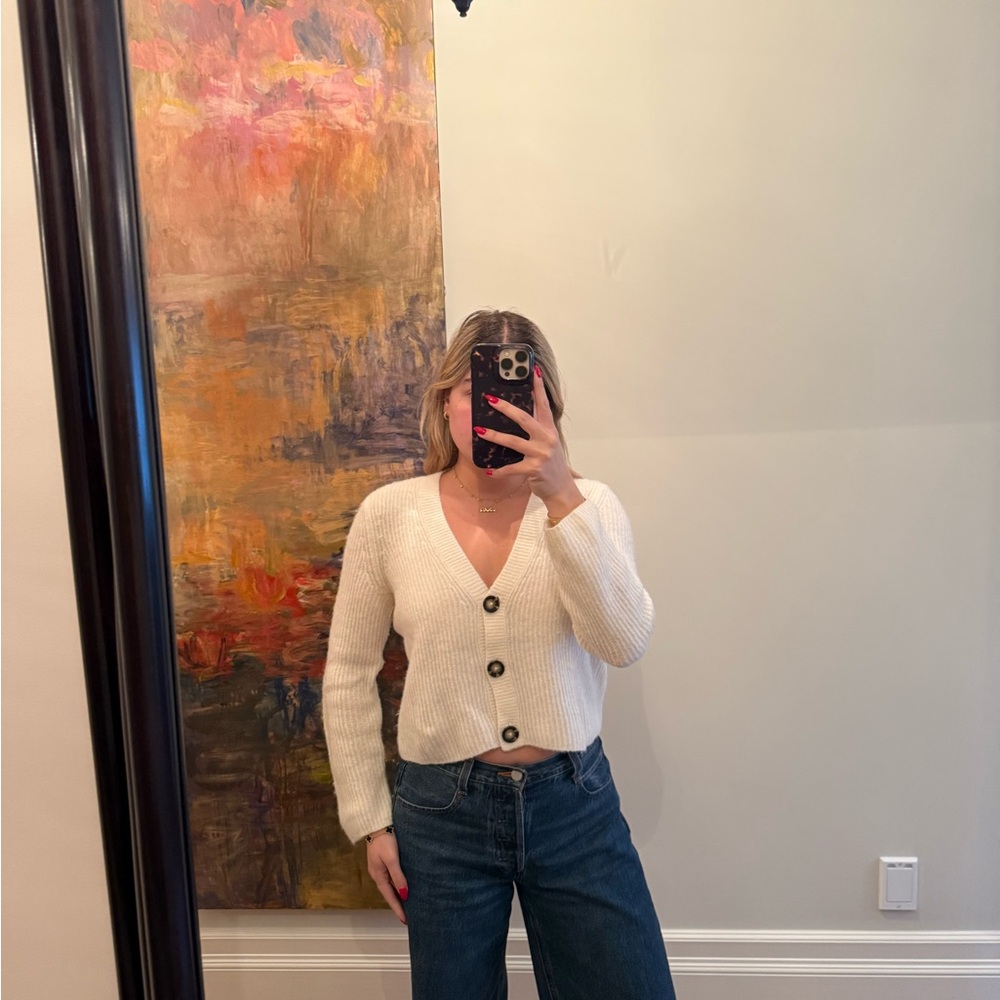 INTERMIX Cream Button-Up Cardigan
